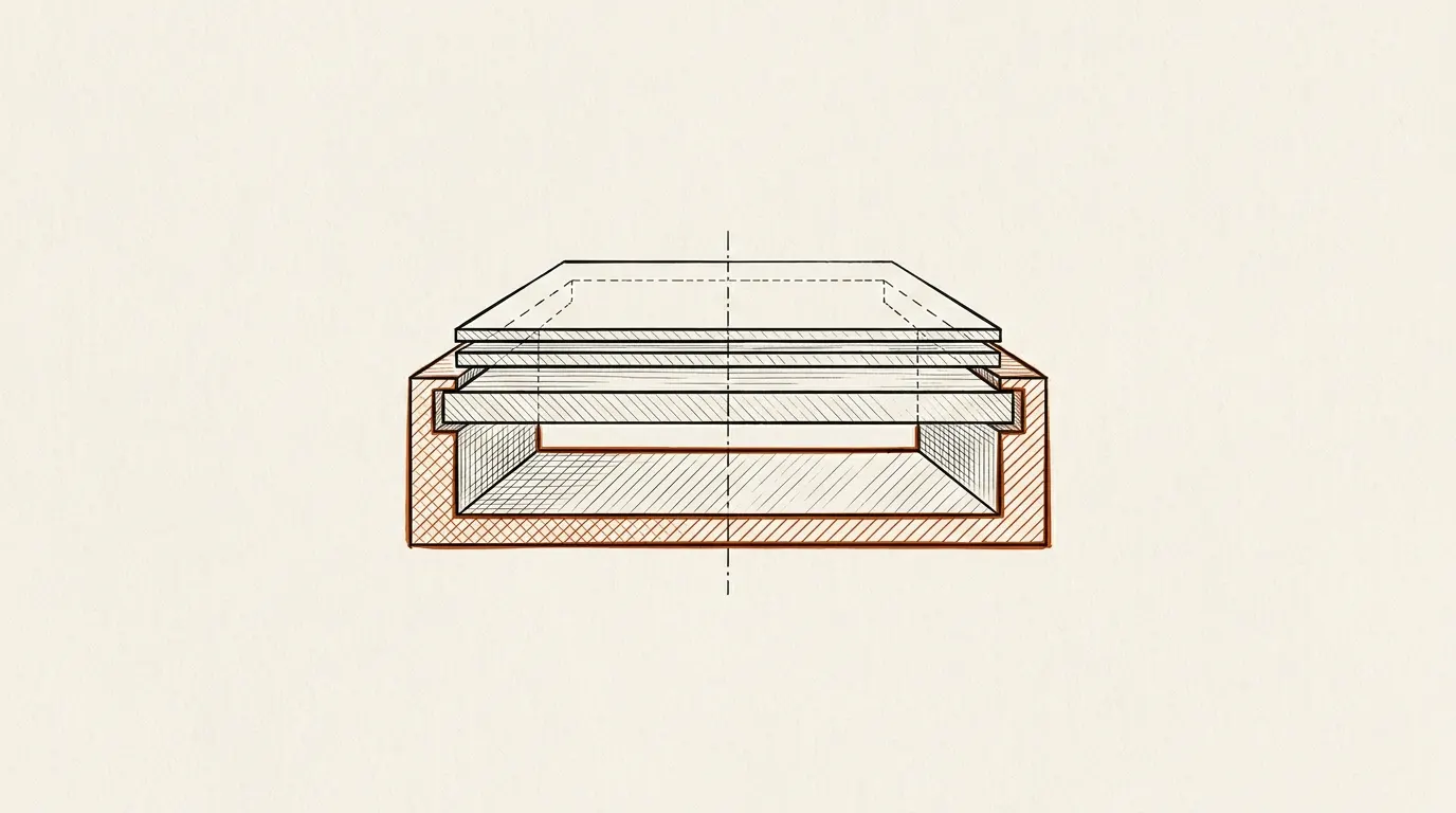 Cross-section sketch of steel plates of increasing thickness