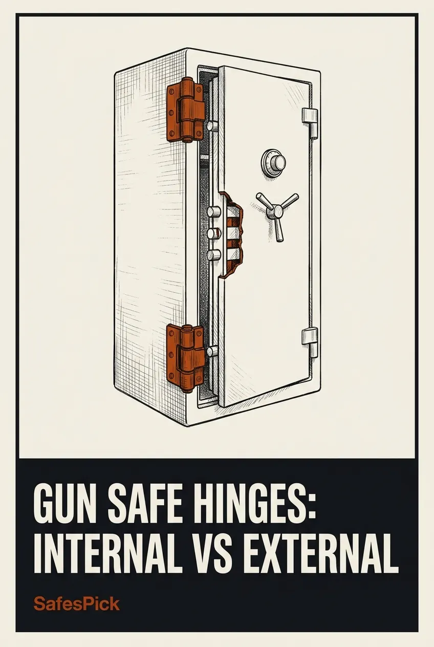 Pinterest pin: gun safe hinges, internal vs external