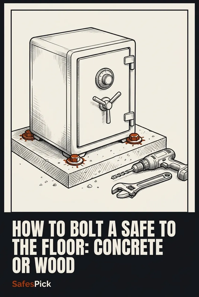 Pinterest pin: how to bolt a safe to the floor, concrete or wood