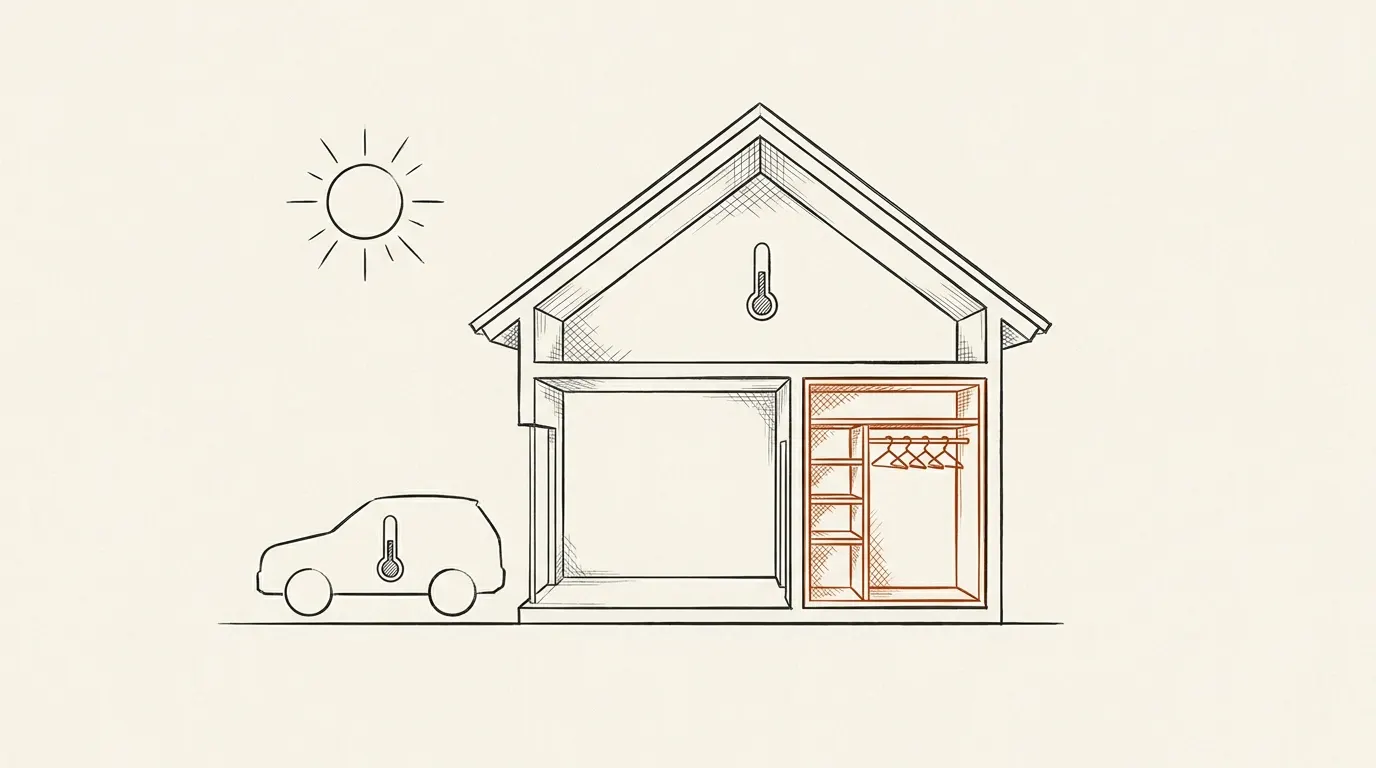 House cutaway comparing a hot attic and a hot car with a cool interior closet
