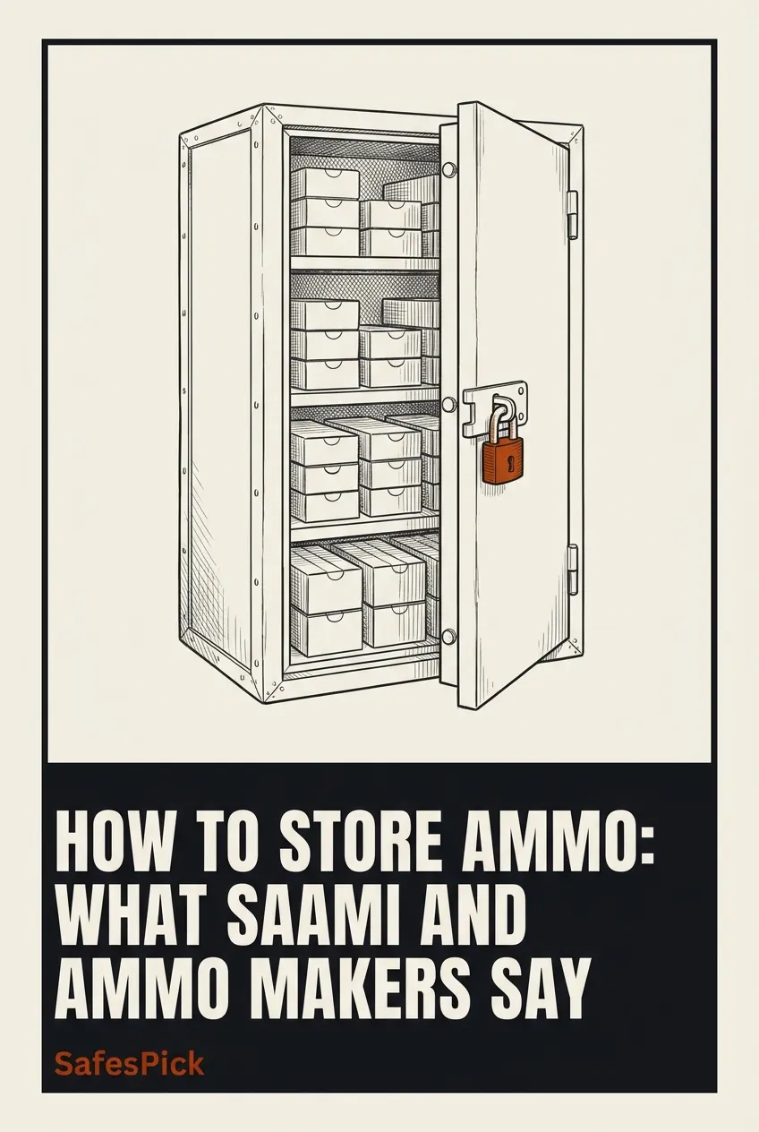 Pinterest pin: ammunition cartons stored in a locked steel cabinet