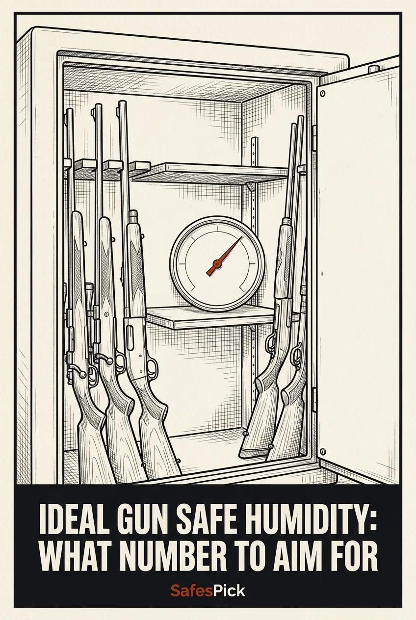 Pinterest pin: ideal gun safe humidity, what number to aim for