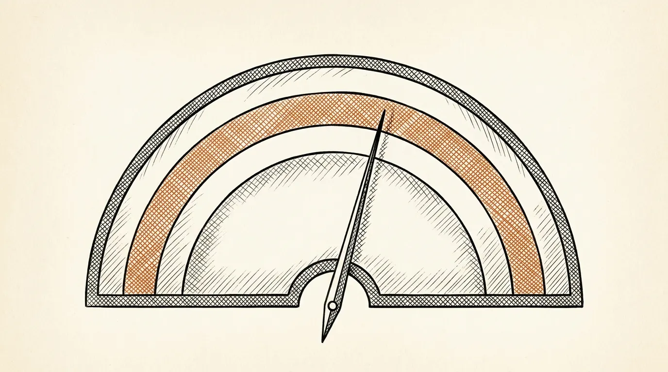 Semicircular gauge with the middle band highlighted and the needle inside it