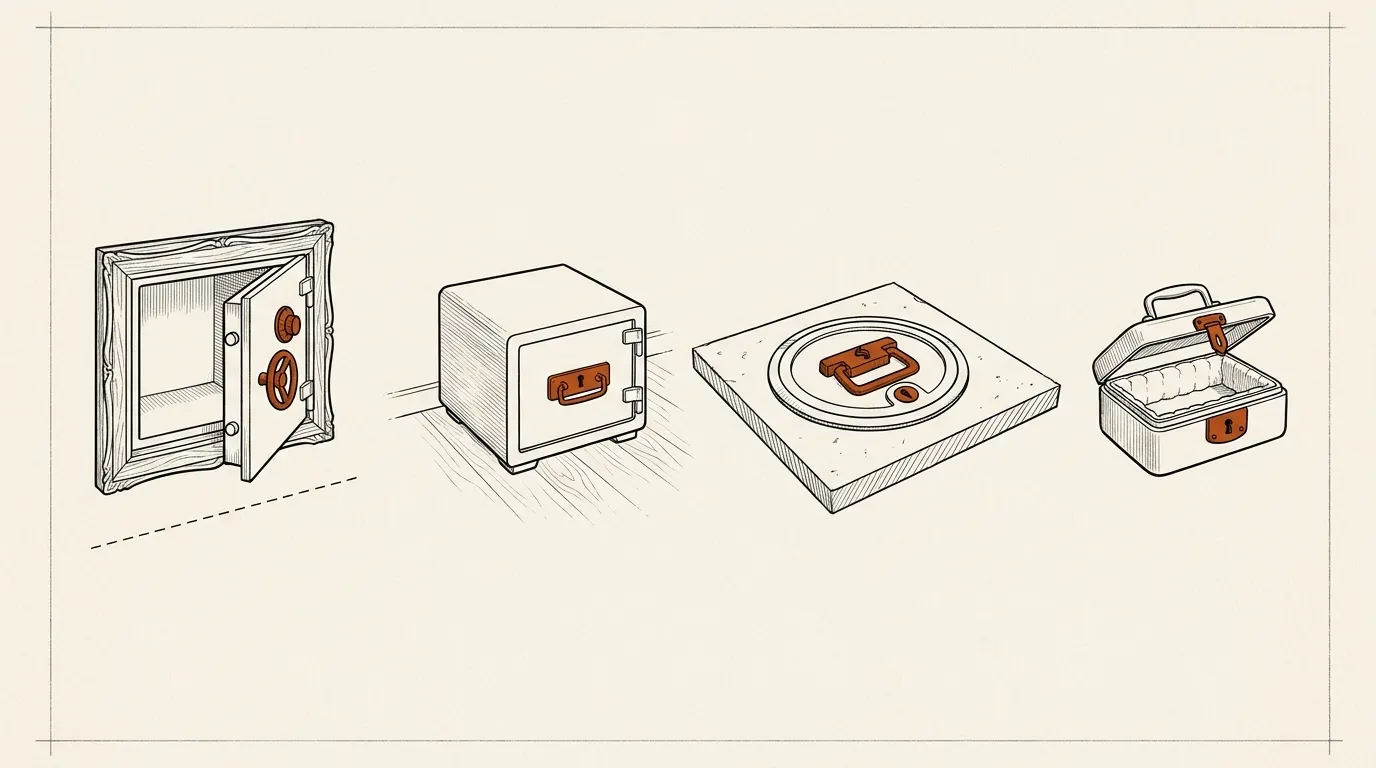 Four jewelry safe placements: wall safe, closet safe, floor safe and portable lock box